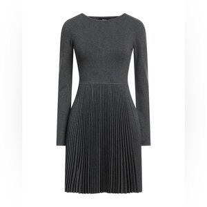 THEORY. Long-Sleeve Pleated Mini Sweater Dress